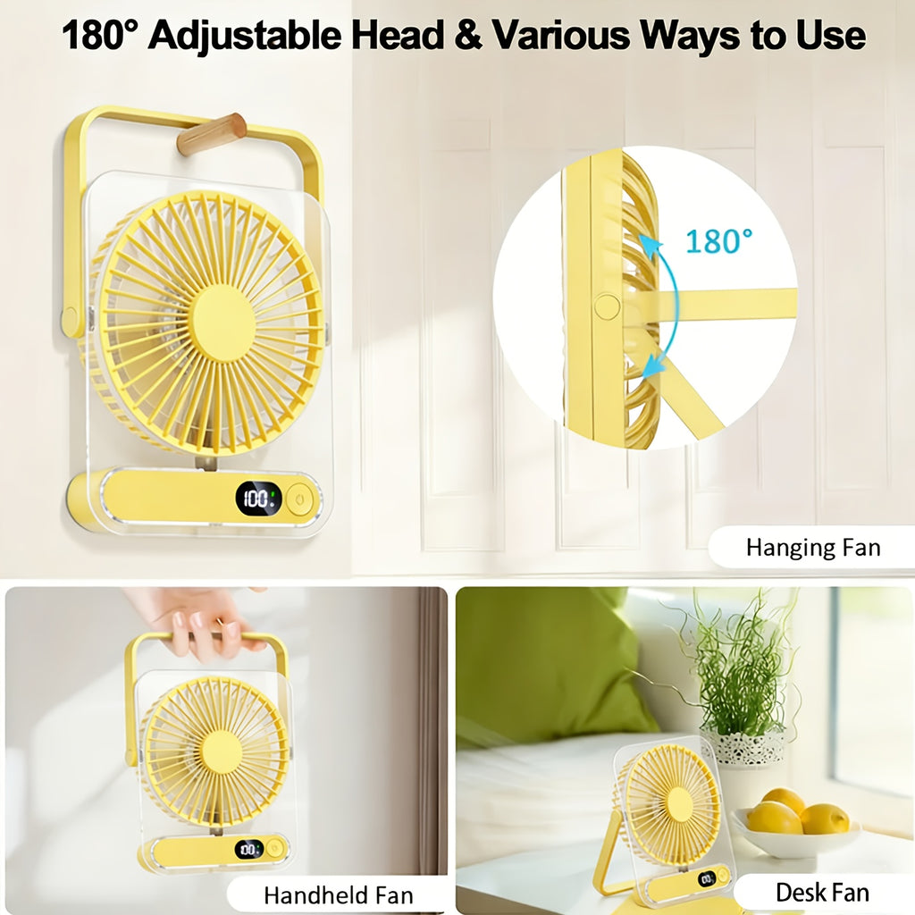 Portable USB Desktop Fan with 3000 Mah Battery - Ultra-Quiet, 5 Speeds, 180° Adjustable And Foldable Design, Digital Power Display, Suitable for Home, Office, And Travel Use, for Travel, For Outdoor Camping Travel