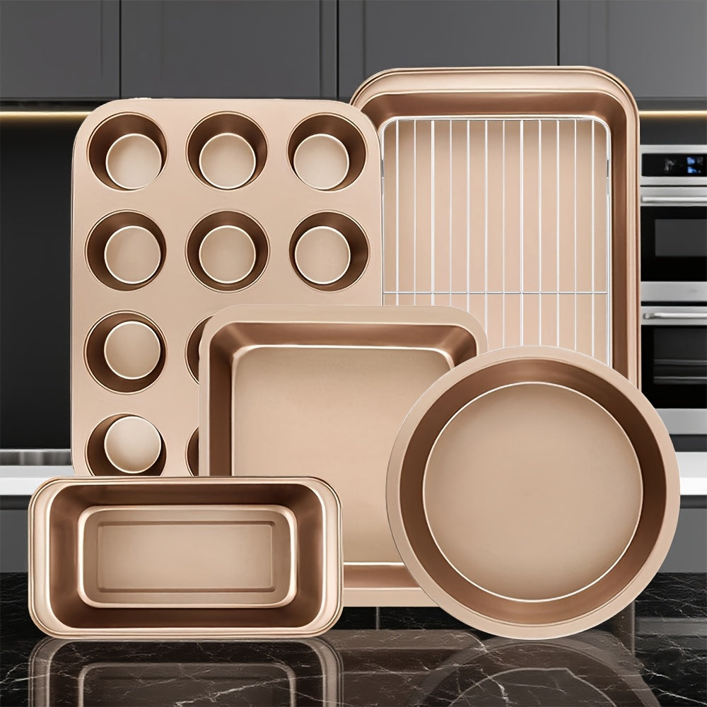 2/6/7/8/12/16/18pcs Nonstick Baking Pans Set Kitchen Baking Sheets Oven Bakeware Sets Round/Square Cake Pan Muffin Pan, Loaf Pan, Roast Pan, Cookie Sheet Baking Supplies Grey Measuring Spoon Scraper Rack Whisks Bread Bag Muffin Cups Spatulas