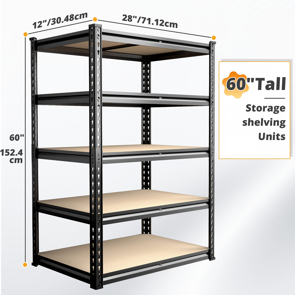 [Heavy-Duty Home Storage Shelf] 60"H Five-Tier Storage Rack, 2000LBS Capacity, Adjustable Storage Shelf, Sturdy Wooden Shelving Unit, Space-Saving Freestanding Kitchen Pantry Basement Utensil Rack, 27.6"W X 11.8"D X 60"H Practical Storage Shelf