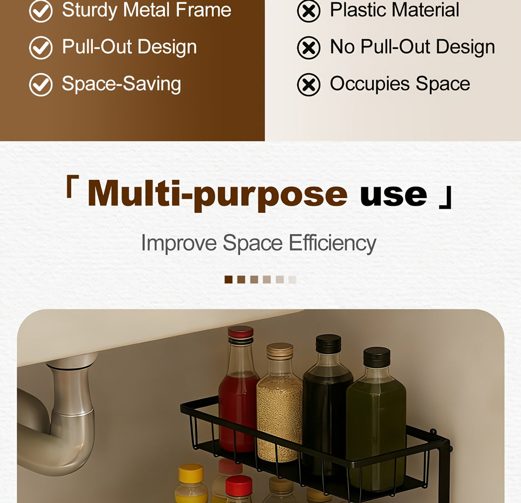 1/2pcs Kitchen Organizers And Storage, Kitchen Accessories, Utility Racks, Under Sink Organizer, Pull Out Cabinet Organizer, 2 Tier Slide Out Sink Shelf, Cabinet Storage Shelves, Under Sink Storage for Kitchen Bathroom Cabinet