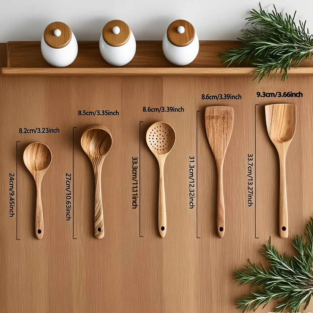5pcs/3pcs/10pcs Premium Wooden Kitchen Utensil Set - Ergonomic Handles, Natural Wooden Spoon, Stirring Spoon, Soup Spoon Non-Stick Pan Turner, Heat-resistant & Easy to Clean, Durable Kitchen Essential Accessories, Perfect Christmas GiftChristmas Gift