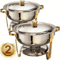 Stainless Steel Chafing Dish Buffet Set, 1, 2 or 4 Pack Food Warmers with Gold or Silver Accents for Catering, Parties and Holiday Dinner Serving