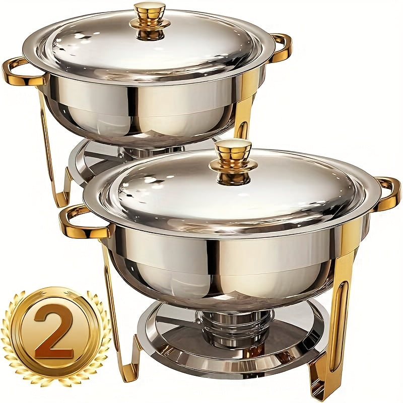 6/9 QT Chafing Dishes for Buffet 1/2/4 Pack, Round Chafing Dish Buffet Set, High Grade Stainless Steel Buffet Food Warmers Sets for Catering Events Parties Dinners with Complete Set, Golden And Silver, solely for Cooking
