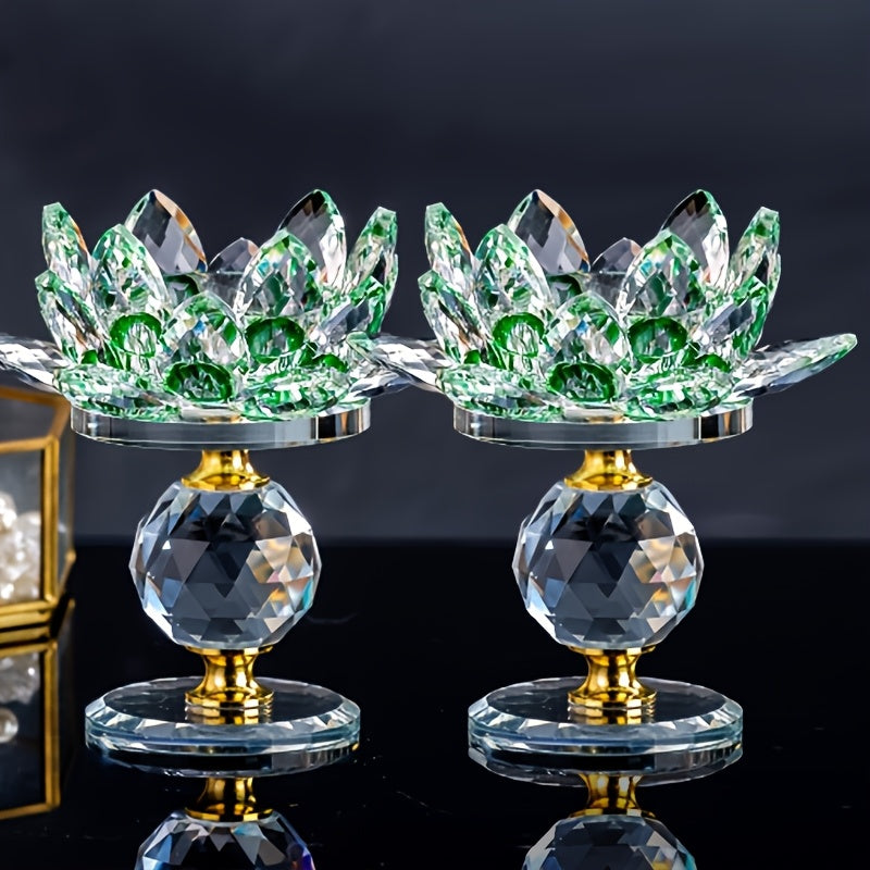 2pcs Crystal for Lotus Candleholder - Polished Desktop, Home Theme, Suitable for Christmas, Thanksgiving, Halloween, Easter, And Hanukkah