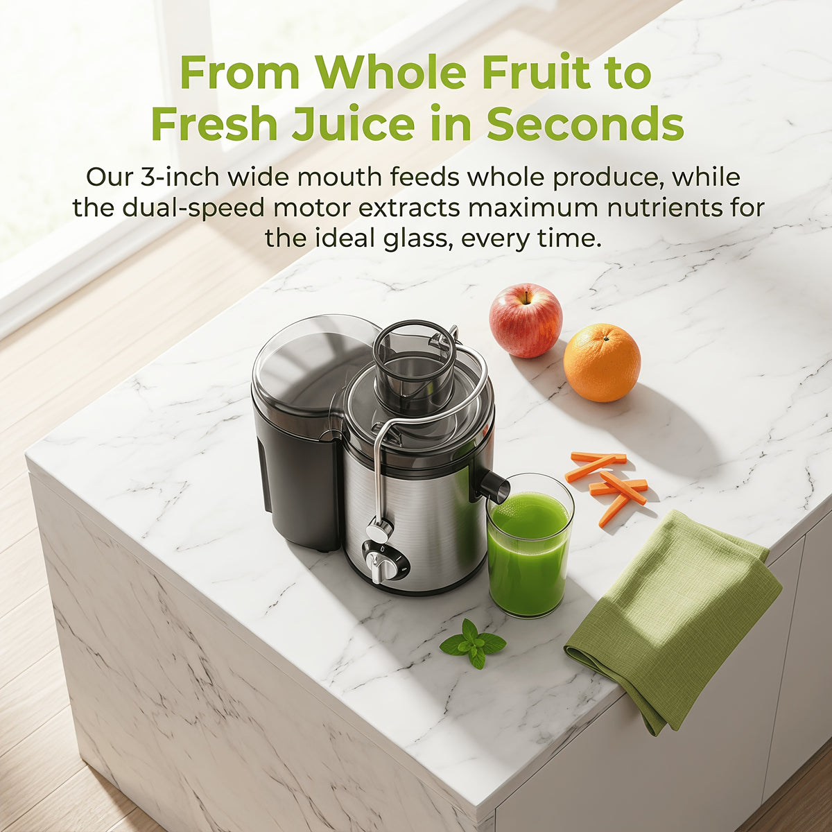Fruit And Vegetable Centrifugal Juicer - 2-speed Adjustable Juicer with 3-inch Wide Feed Chute, Equipped with A 0.52-quart Juice Cup And A 54oz Pulp Container, Easy-to-clean Electric Juicer