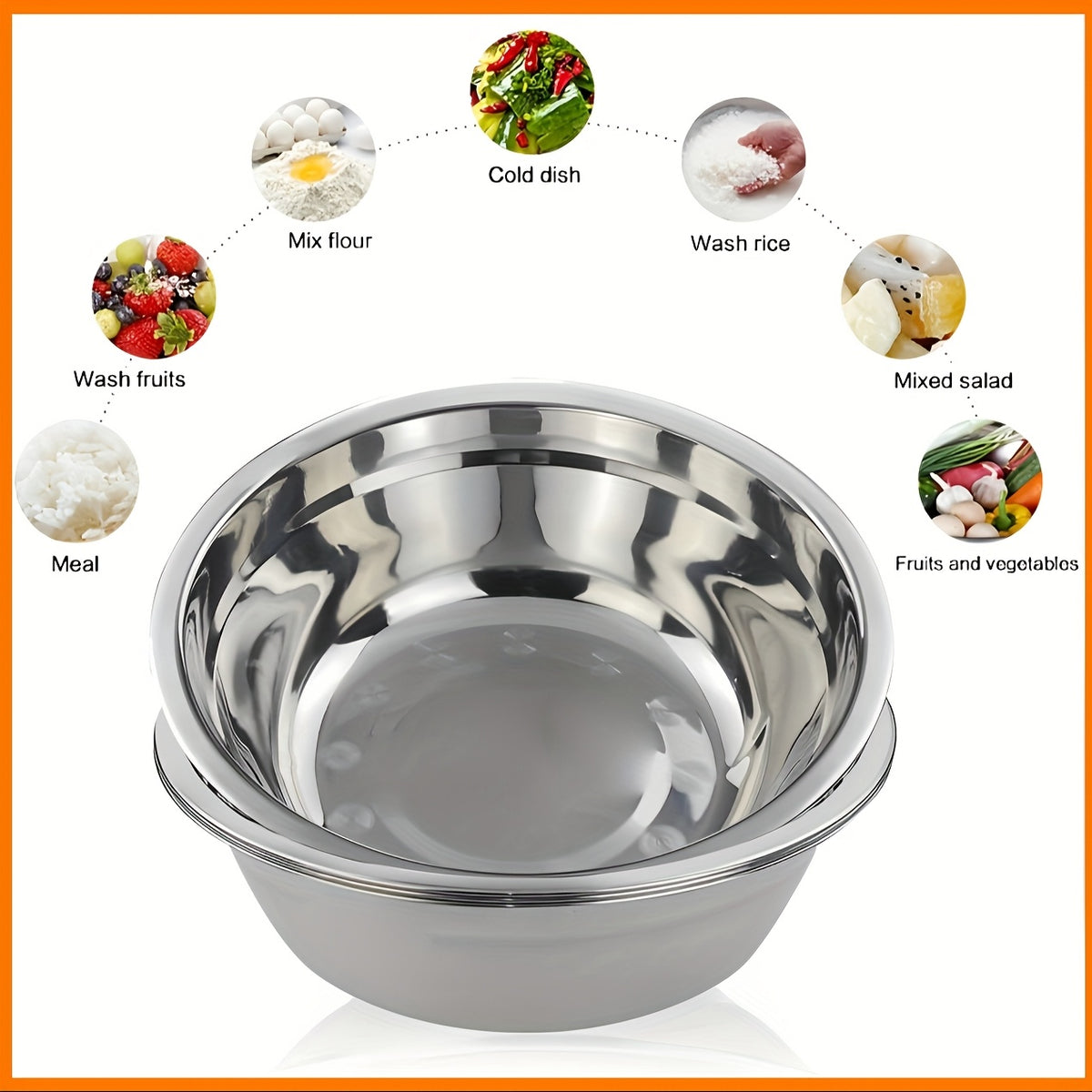 16-inch Stainless Steel Mixing Bowl, Rust-proof Large Salad Bowl, Vegetable And Fruit Washing Basin, Dishwashing Basin, Pet Basin, Laundry Basin, Durable Kitchenware Multi-purpose Basin, Easy to Clean, Thanksgiving, Christmas Gift
