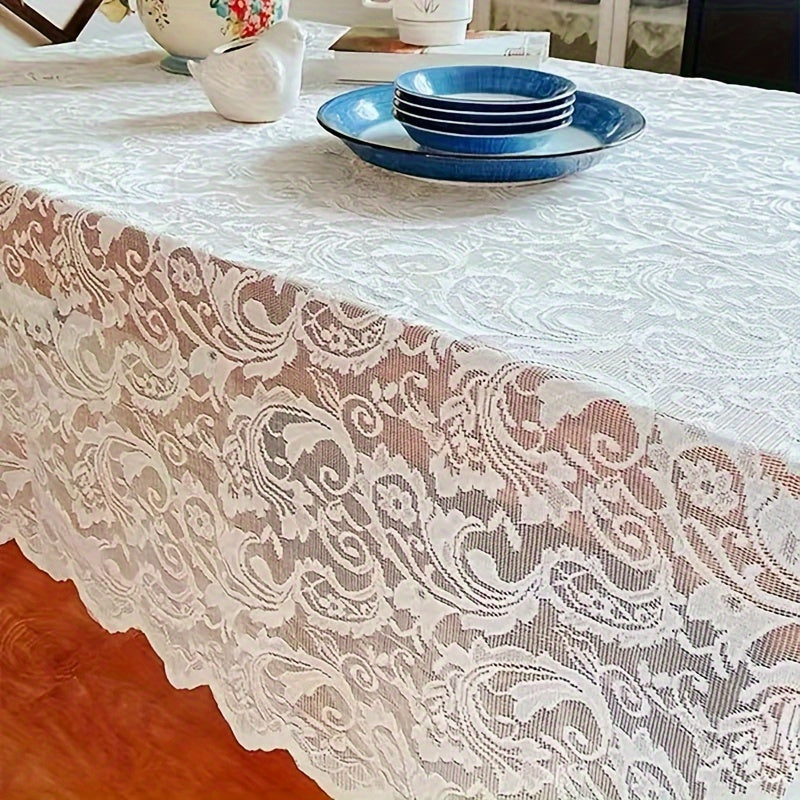 1pc French Paisley Lace Tablecloth, Rectangular Polyester Table Runner for Dining and Coffee Table, Washable, Easy Clean, Home Decor for Christmas, Machine, Solid Pattern, Square Shape