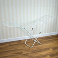 Winged Laundry Drying Rack, White Foldable 2-Level Freestanding Clothes Airer with Height-Adjustable Wings for Home Laundry and Easy Storage