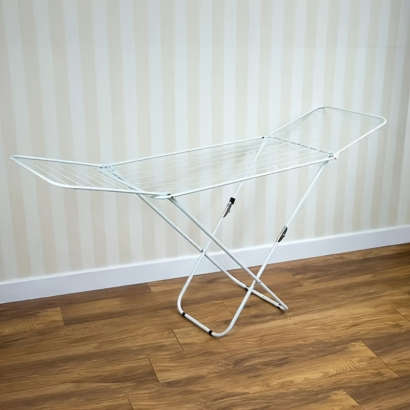 Clothes Drying Rack, Foldable 2-Level Laundry Drying Rack, Free-Standing Large Drying Rack, with Height-Adjustable Wings, Foldable for Easy Storage, White, Drying Racks