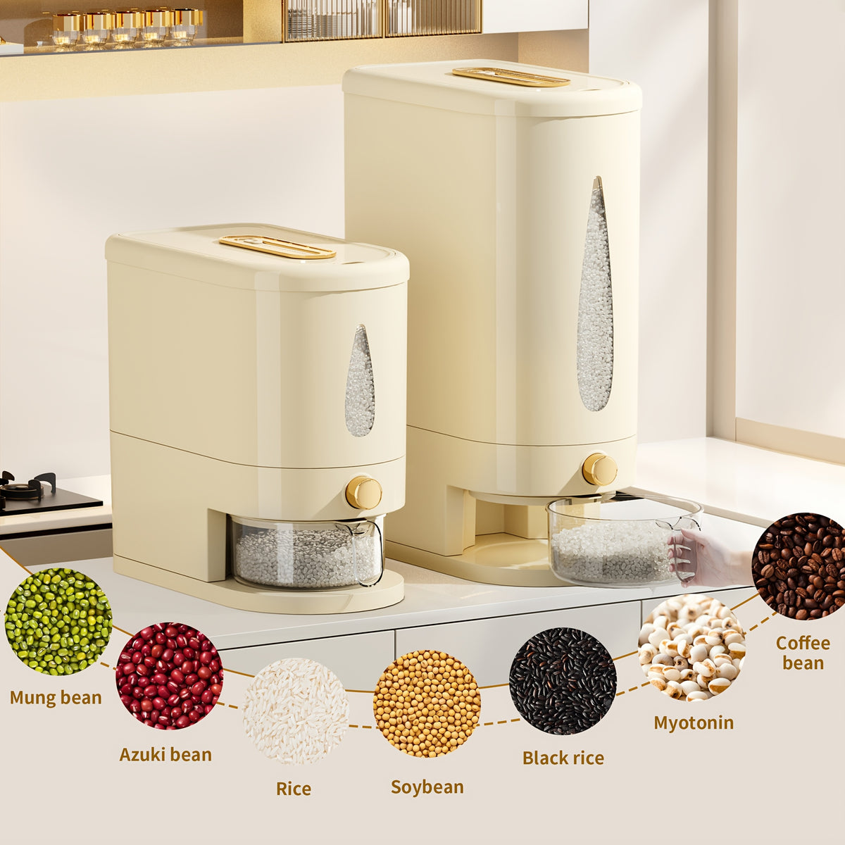 11/22 Pound Large Capacity Press Type Measuring Cup Rice Dispenser | Large Capacity Moisture-proof Sealed Rice Storage Box | Moisture-proof And Insect Proof Design for Rice, Coffee Beans, Legumes, Flour, And Pet Food | Kitchen Utensil Cabinet