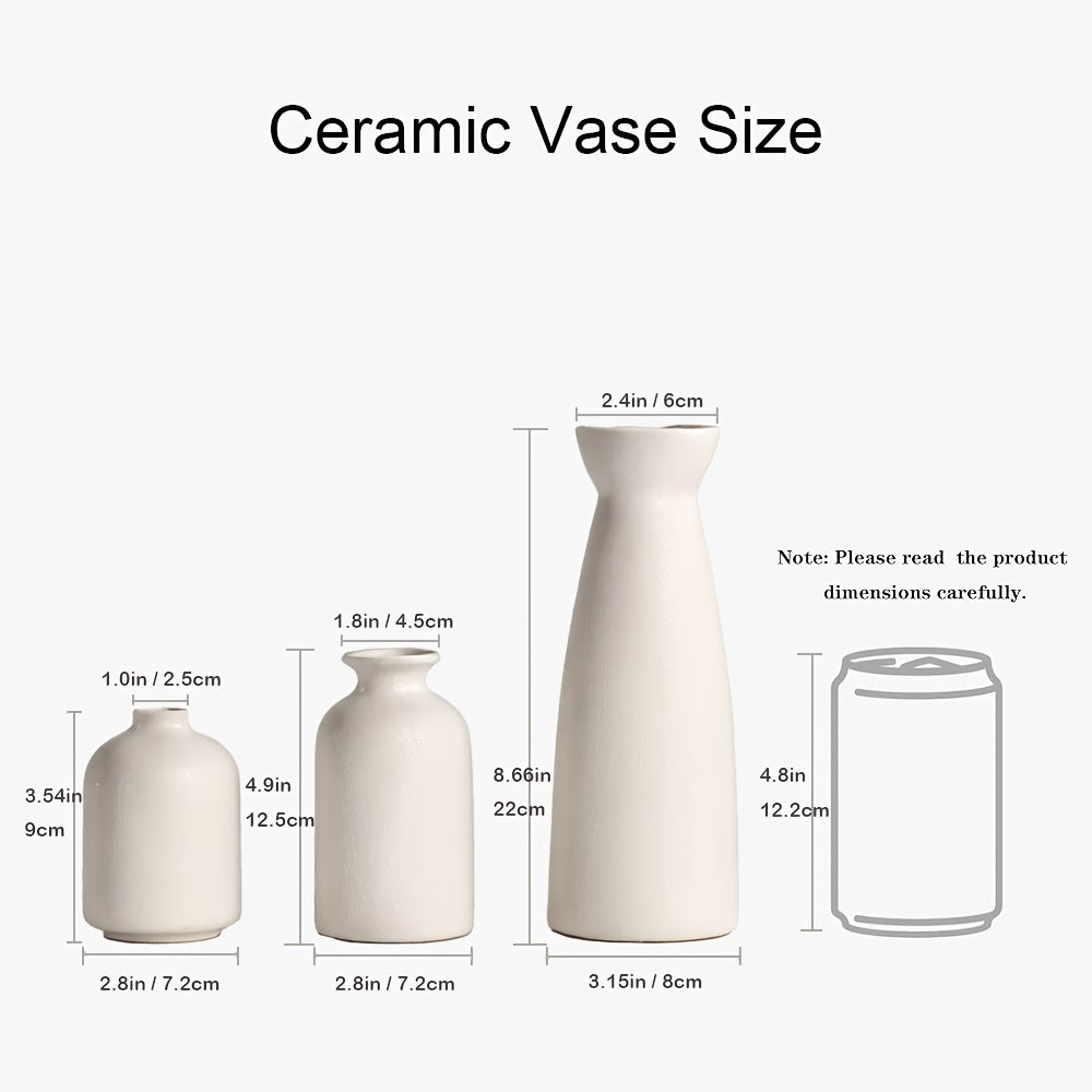 3pcs Boho/Bohemian Ceramic Vase Set - Matte Nordic Minimalist Modern Geometric & Floral Designs for Elegant Home Decor | Perfect for Living Rooms, Entryways, Bookshelves, TV Consoles, Bathroom Vanity | Holiday Birthday Gifts Vases Home Decor