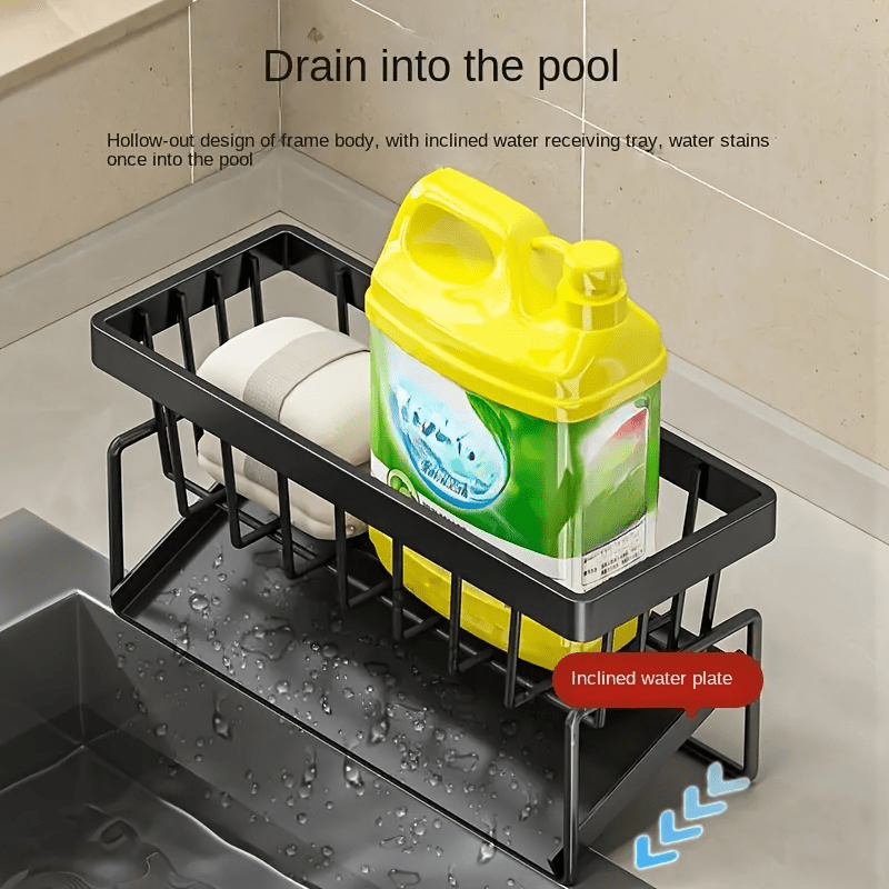 Black Sponge Drain Rack with Dishcloth Holder, Sink Storage Rack for Sponges, Dish Soap, Dishcloths, Brushes, and Utility Cloths, Christmas