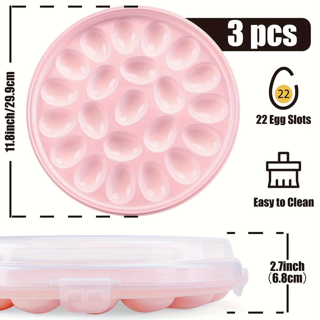 3pcs Deviled Egg Containers with Lid, Deviled Egg Platter with 66 Slots Portable Egg Containers Carrier Holder Trays for Party, Home Kitchen, Outdoor Activities