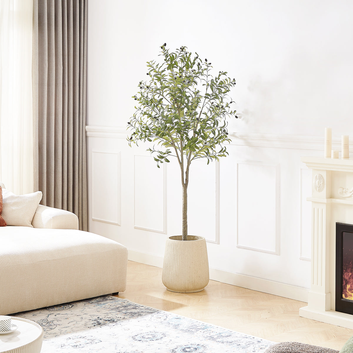 6ft Artificial Olive Tree Thicken Trunk Indoor Tall Faux Plants Fake Tree for Home Living Room Kitchen Decor House Spring Summer Decoration