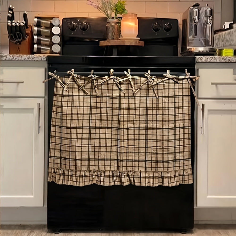 [Farmhouse Oven Skirt] Fall Autumn Farmhouse Oven Skirt Curtain, Handmade With Ruffled Edge & Tie Straps, Vintage Rustic Cottagecore Kitchen Decor, Country Style Appliance Dust Cover, Fits Ovens, Dishwashers & Washing Machines