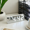 White LED Desk Clock with Mirror-Style Face, Temperature Display, Adjustable Brightness, Night Mode and Snooze for Bedroom and Bedside Decor