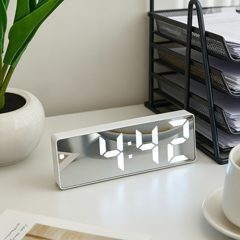 Contemporary LED Desk Clock with Temperature Display Brightness Adjustment Night Modes Snoozes Functions 12/24Hour Mode LED Electronic Clock for Bedroom