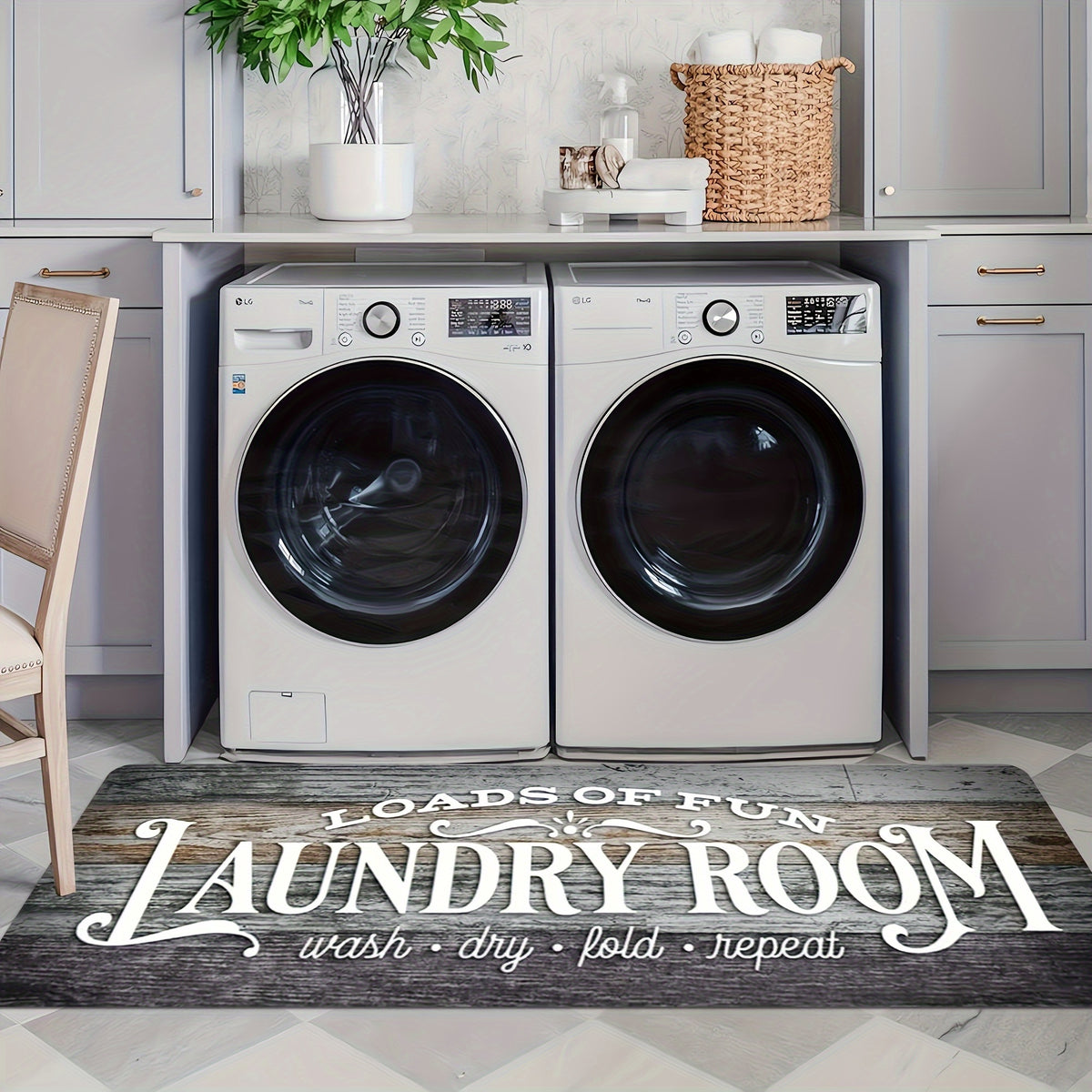 Non-Slip Laundry Room Mat- Heavy Duty Washable Rubber Backing Carpet, Dark Brown/Gray Wood Grain Design, Suitable for Laundry Room, Kitchen, Bathroom- Easy to Clean Home Carpet, Rustic Style, Durable Structure, Practical Home Item