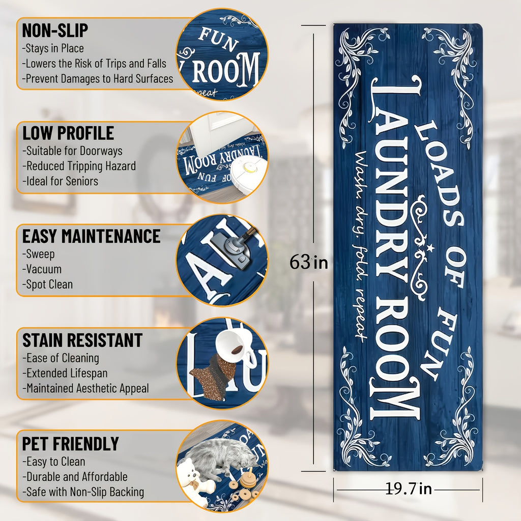 1pc Non Slip Laundry Room High Quality Runner Rug, Decor Non-Skid Comfort Standing Mat Machine Washable Text Design Laundry Mat, Floor Mats & Matting for Kitchen, Porch, Bathroom, Hotel, Commercial Laundry Rooms, And Home, Bathroom Rug 20x60in