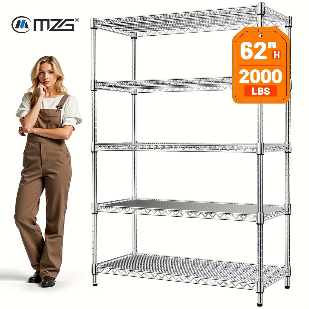 MZG 2000/1600/1000 Lbs 5/4/3 Tier Storage Shelving Steel Heavy Duty Multi-Tier Utility Shelving Unit Steel Organizer Wire Rack For Home, Kitchen, Office, Garage Standing Baker'S Racks, Room Decor Shoe Hat Organizer Bathroom Accessory Dresser Laundry