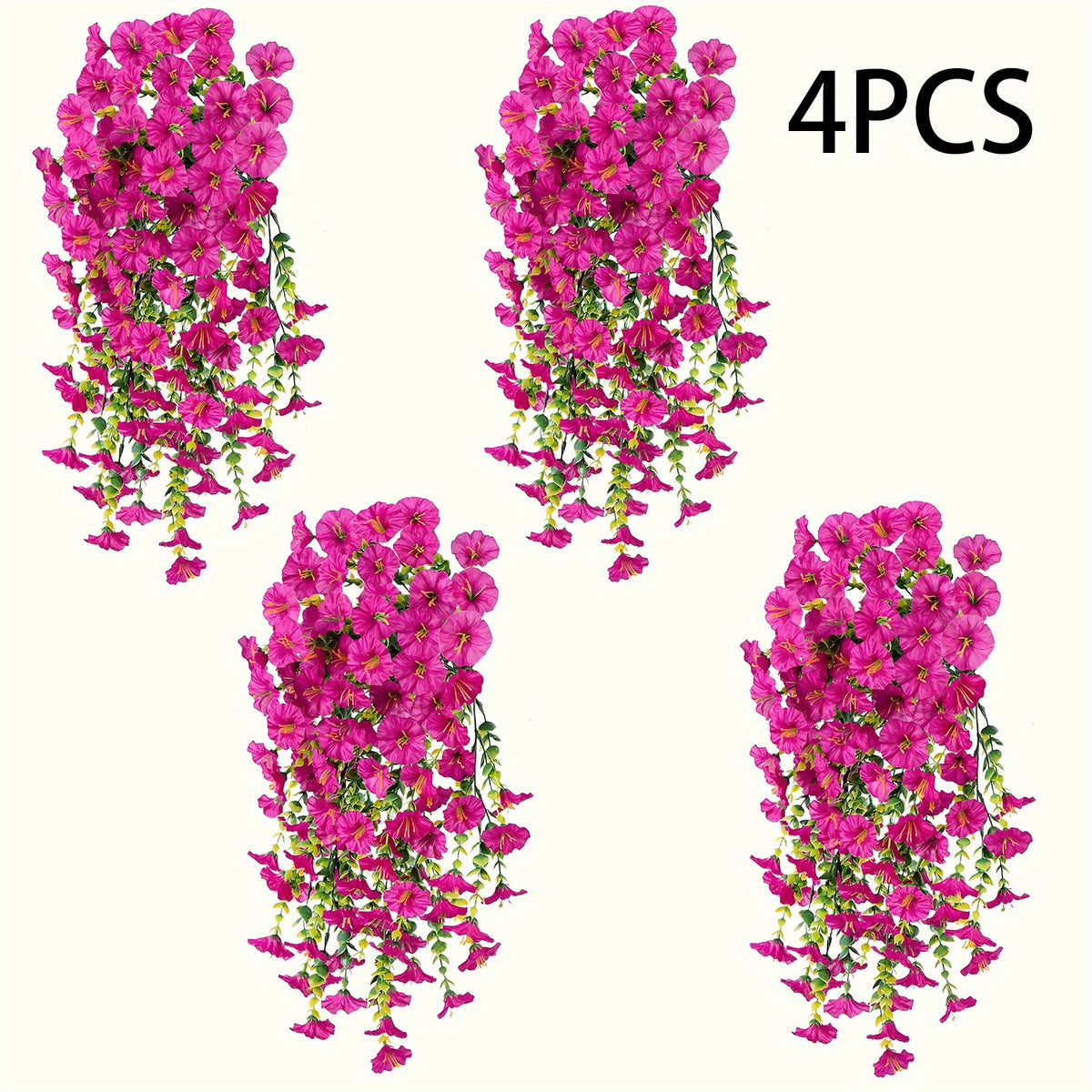 4pcs Artificial cascading Hanging Flowers - Fake Blooms with 45 Flowering Branches, Low-Maintenance Faux Plants for Garden, Porch,, Balcony - Christmas & Year-Round Decor No Watering, Plastic/P Realistic flowers for wedding