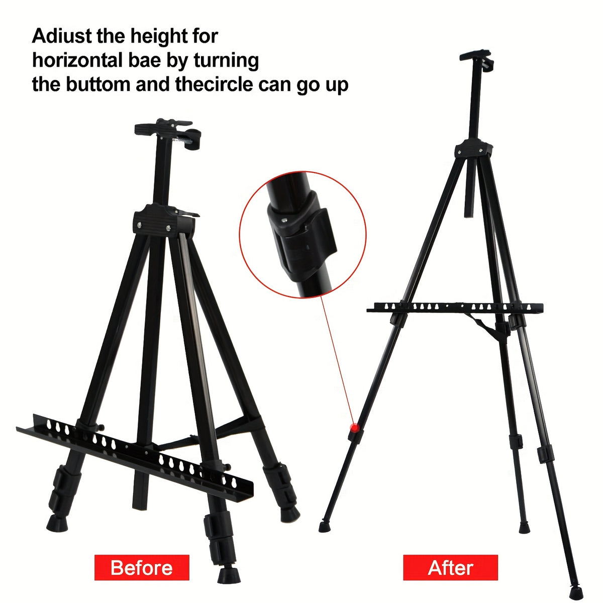 66 Inch 3-Section Adjustable Metal Easel - Foldable Portable Floor Standing Tripod Stand for Wedding Signs, Art Displays, Painting & Party Decorations - Sturdy Lightweight Black Easel with Instant Setup, Art Display Equipment | Triplesection Stand
