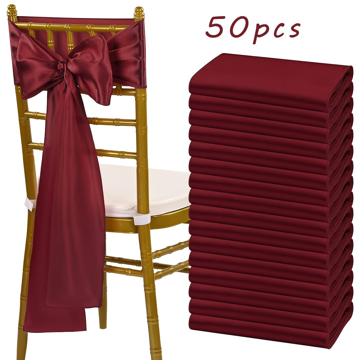 50pcs Satin Chair Waist Belt Bow Universal Chair Cover for Wedding Reception Restaurant Banquet, Party, Hotel Event Decoration (7 X 108 Inches)