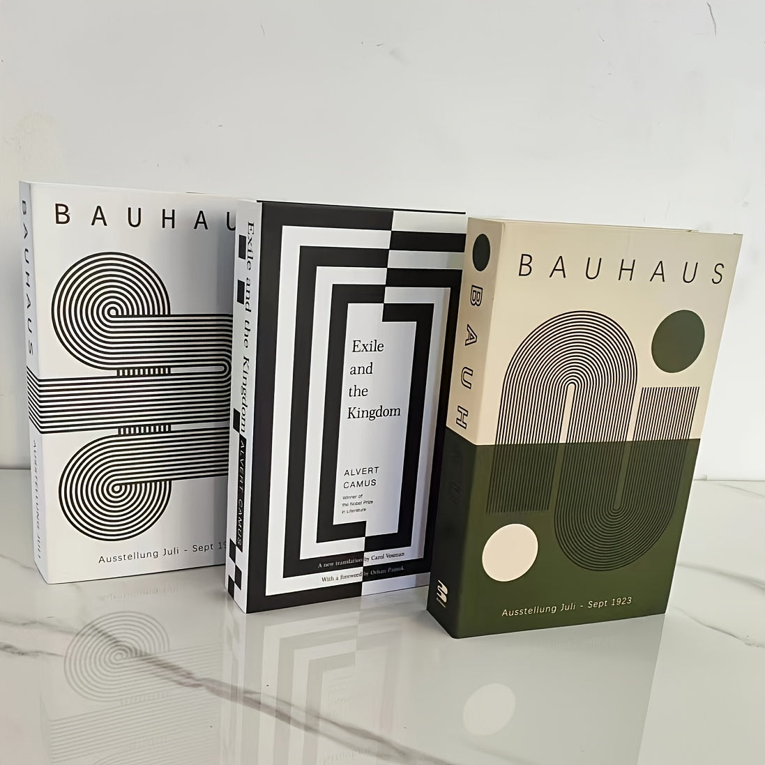 [2D Flat] 3 Sets of Bauhaus-Inspired Fake Book Boxes - Modern Minimalist Wall Decor for Home Office, Bookshelf, or Room Accent, Frameless Paper Ornaments, Office Wall Art | Minimalist Decor | Frameless Boxes, Bookshelf Decor, 2D Flat