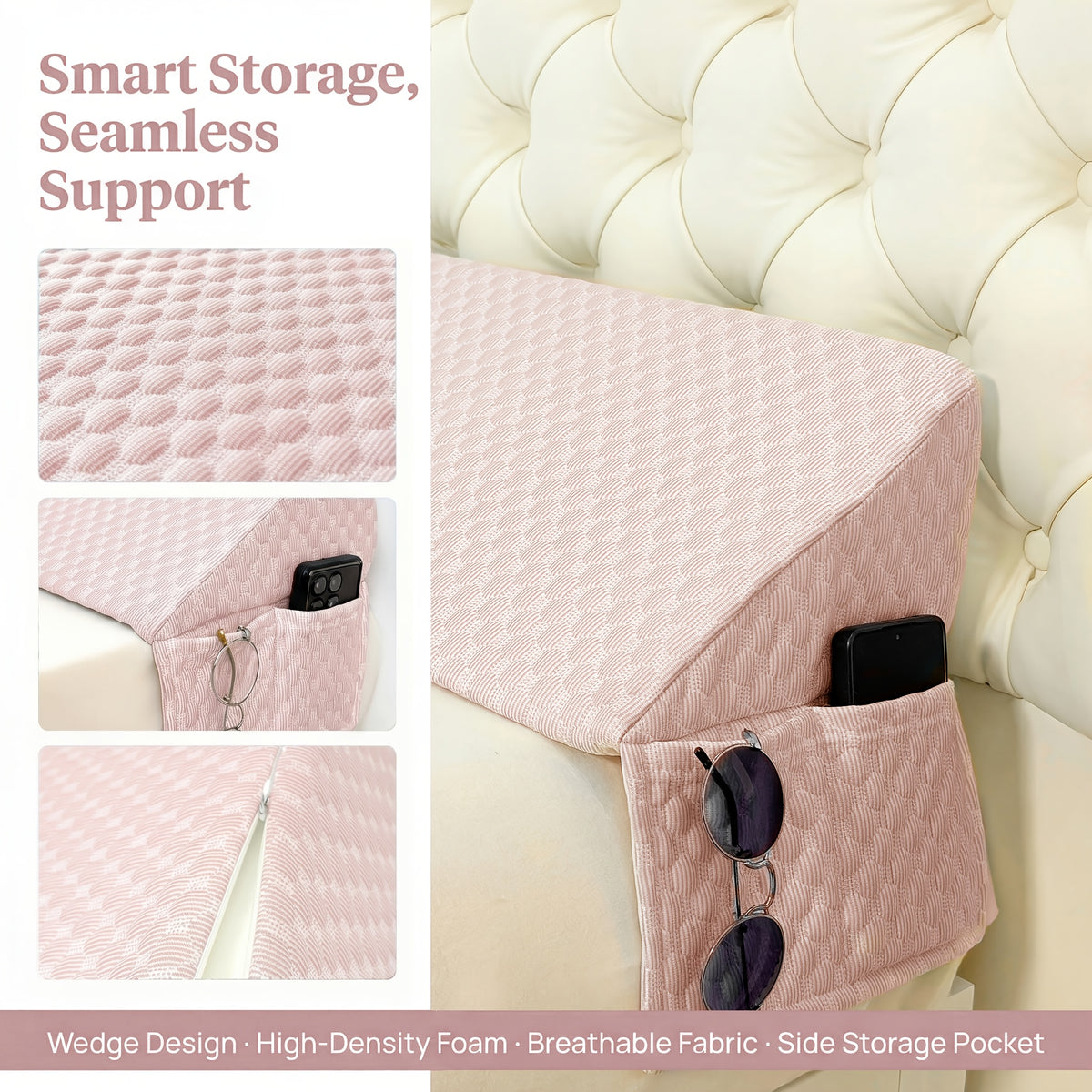 Bed Gap Wedge Pillow for Headboard and Mattress Spaces up to 7 Inches, Bedroom Backrest Cushion in Eight Colors with Twin, Full, Queen and King Options