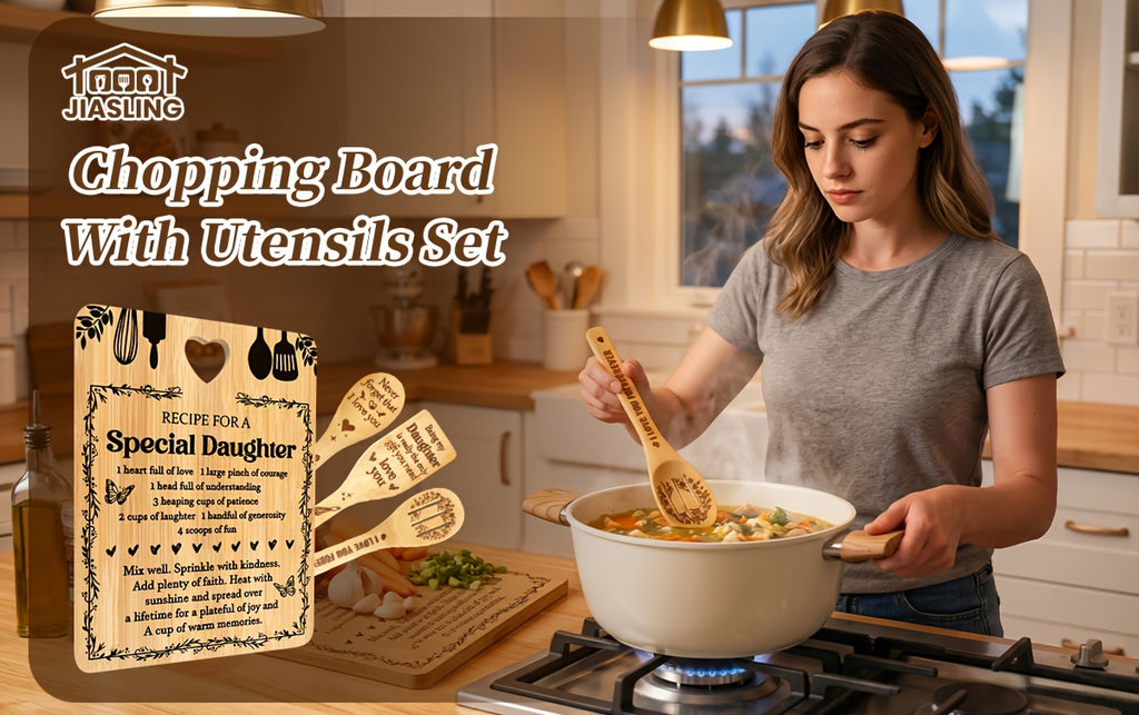 Birthday Gifts for Daughter - "Recipe for a Special Daughter" Daughter Cutting Board Set Bamboo-Made Engraved Utensil Set Birthday Gifts for Daughter Daughter Christmas Gifts