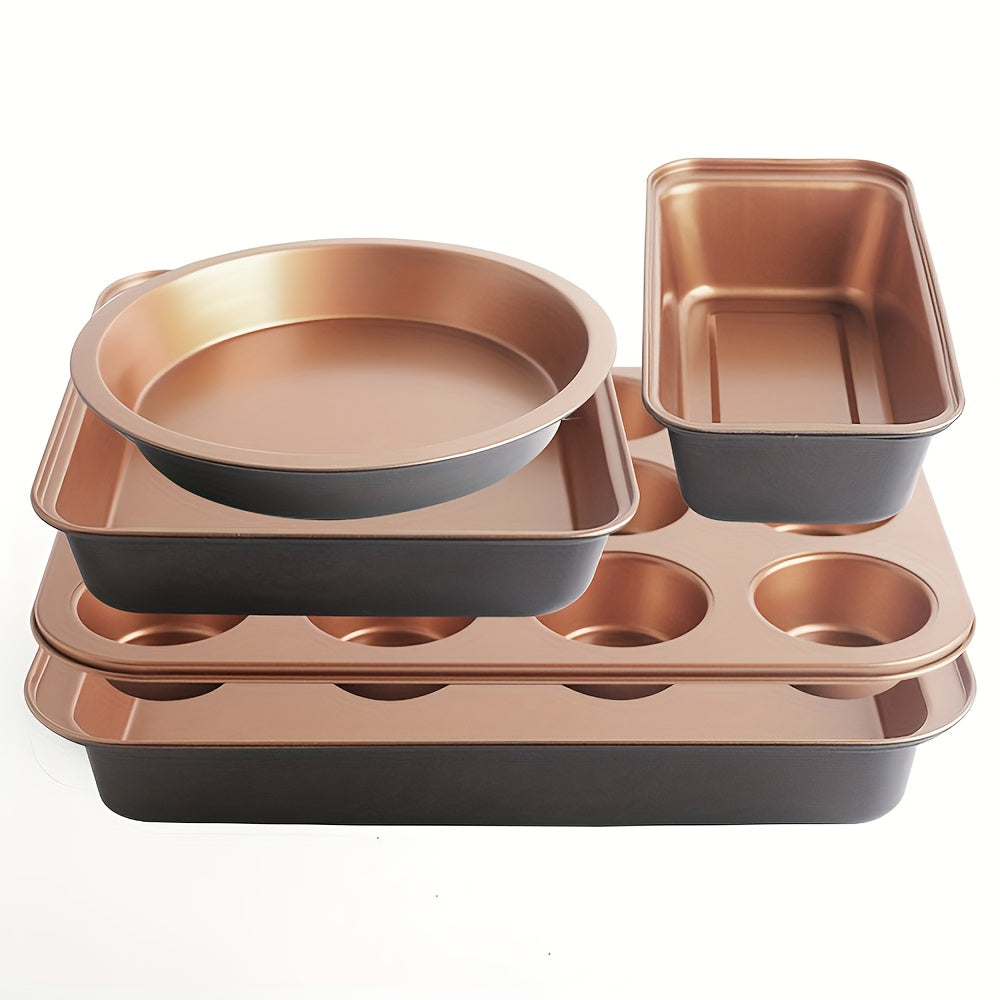 Nonstick Bakeware Set, Stackable Space-Saving Design Includes Round & Square Pans, Waffle Tray, Cookie Sheet, Baking Pan, Dishwasher Safe, 2pcs Round Pans Or 5/10pcs Set
