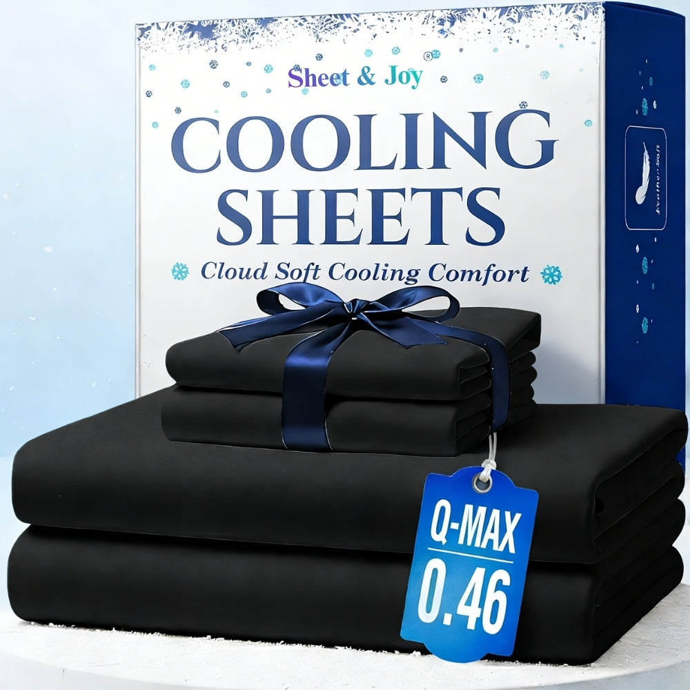 Set of 4 Cooling Bamboo Bed Sheets, 3000 TC Extra Deep Pocket 20 Inch Sheets, Luxurious Soft Hotel & Cooling Sheets for Warm Sleepers, Wrinkle & Shrink Resistant, Includes Fitted Sheet, Flat Sheet, And Pillowcases, Available in Twin, Full, Queen