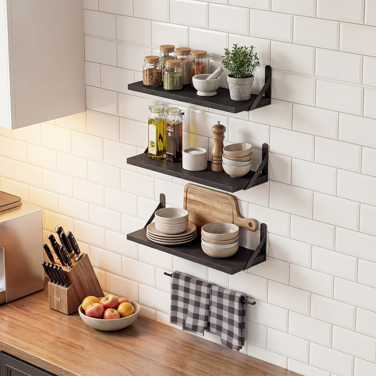 TOMNK 3/6pcs Floating Shelves For Wall, Ledge, Heavy Duty, Farmhouse Wall Shelves For Bedroom, Bathroom Storage, Long Floating Shelves For Wall, Floating Shelves For Bathroom, Living Room And Kitchen Decor