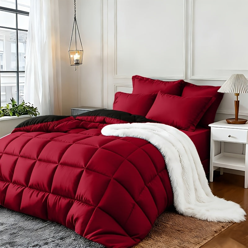2/3pcs Red/Black Comforter Set Queen King Twin, All Season Comforter, 1Comforter, 1/2Pillowcases, Box Stitch Quilt, Hotel & School Quality Comforter, Home Bedding, Kids Room Decor, Halloween Christmas Holiday Gifts, Random Color