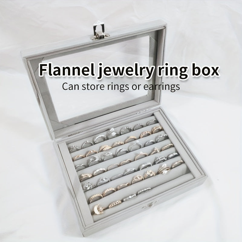 49-Ring Capacity Glass-Like Plastic Jewelry Box with Locking Lid - Large Rectangular Ring & Earring Storage Case for,, Dresser Organizer - Waterproof & Anti-Tarnish, 4 Colors (Black, White, Brown, Beige) - Holiday Gift, Jewelry Boxes