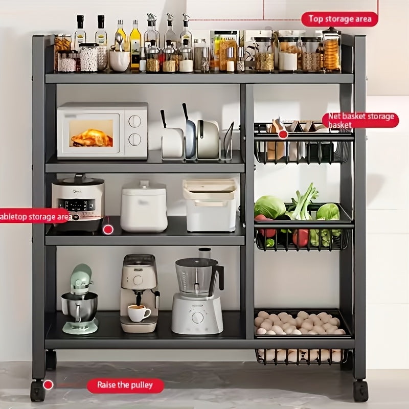 1pc Movable Storage Rack, Adjustable Kitchen Shelf with Baskets, Kitchen Organizer And Storage, Metal Shelf Rack with Wheels, Suitable for Garage, Pantry, Bathroom, Closet, Warm House Gift, New Home, Standing Shelf, Utility Racks