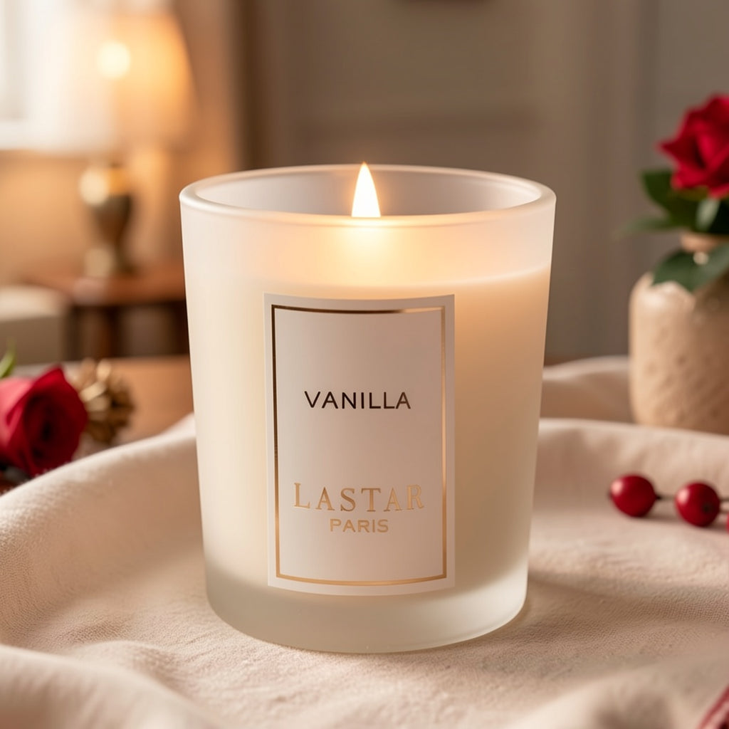 1pc Vanilla Scented Soy Wax Candle In Frosted Glass Jar - Single Wick, Smokeless, Ideal for Bedroom & Living Room Ambiance, Seasonal Celebrations, Valentine's Day Gift, Living Room Decor | Sophisticated Packaging | Smokeless Candle