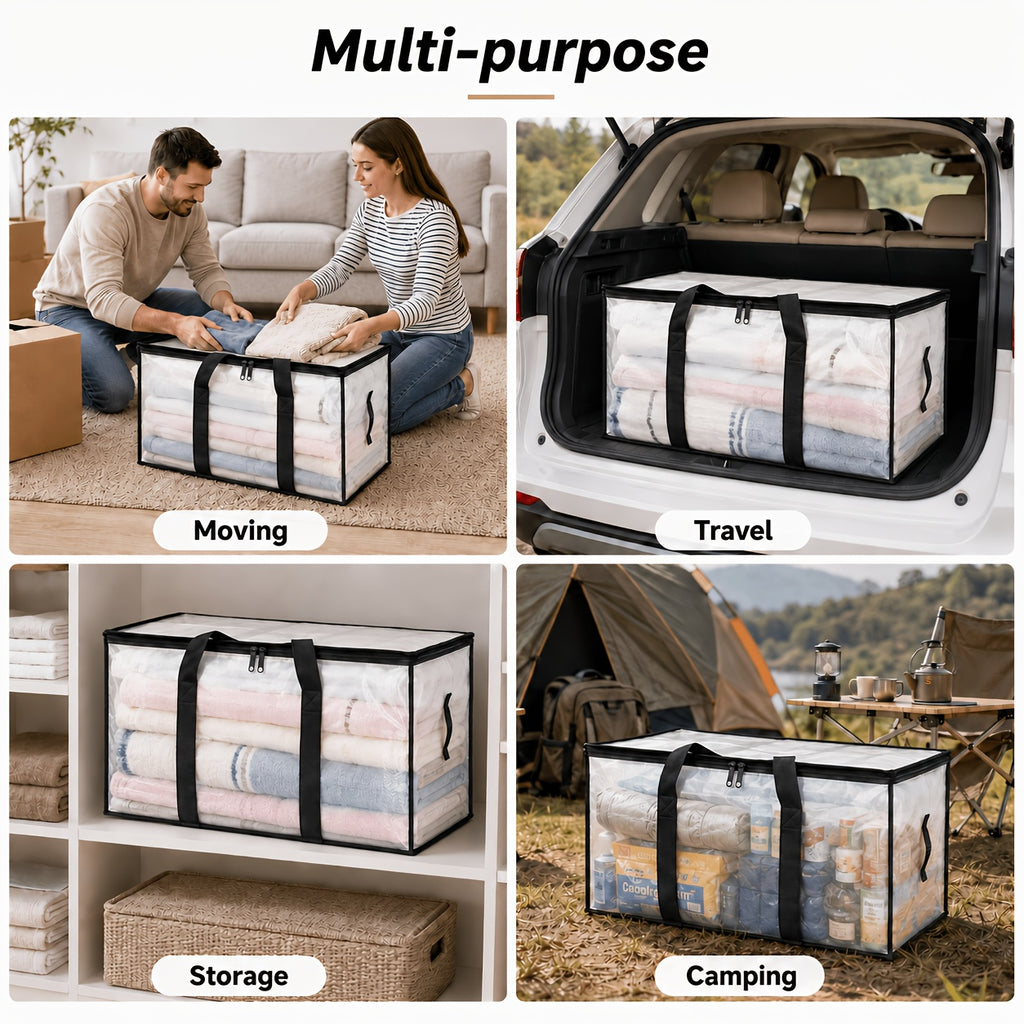 6pcs Heavy-Duty Moving Bags with Reinforced Handle - Oversized Storage Totes, Snap-Close Lid & Plastic Suitable for Clothes, Quilts,, Moving Supplies - Space Saver Bags