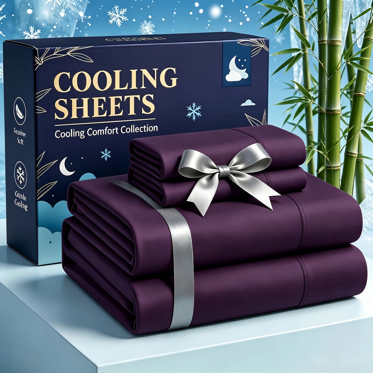 4pcs Cooling bedding - Extra Deep Pocket Breathable And Cooling - Suitable for Hot Sleepers And Sweats, Children Pillowcases, Flat Sheet And Fitted Sheet - A Perfect Gift for Family, Queen And King Sizes, Day Delivery - Random Color