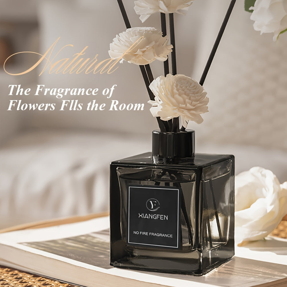 No Fire Fragrance - 1.69oz Elegant Black Glass Diffuser with White Roses, Air Freshener for Home Decor, Bedroom, Bathroom, And Office, Ideal Christmas Gift, Office Fragrance | Elegant Diffuser | Durable Scent, Bathroom Decor, Reed Diffuser Oils