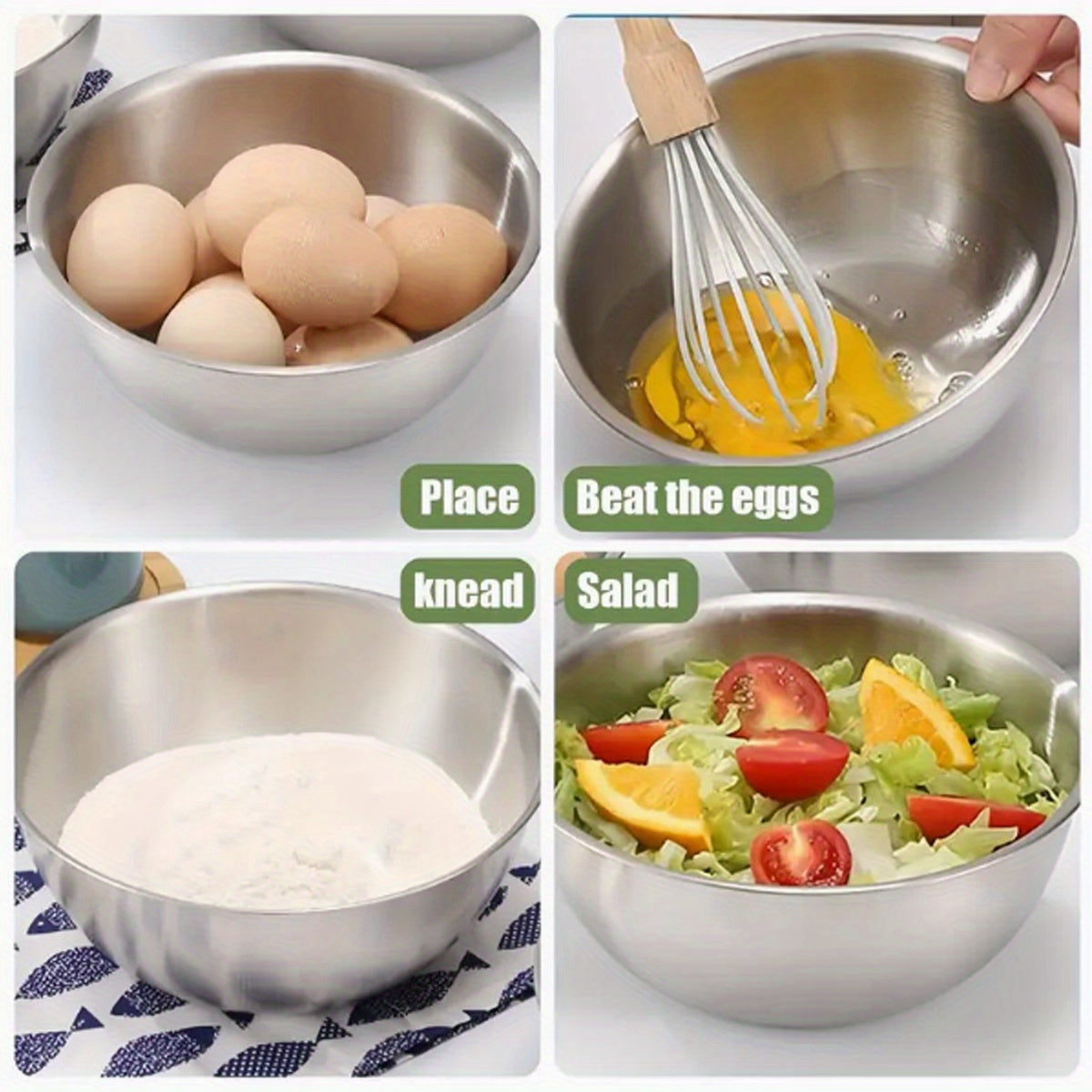 [3pcs Stainless Steel Bowls] 3pcs Stainless Steel Cooking Mixing Bowls for Baking and Home Use, Thickening Mixing and Kneading Bowls, Suitable for Whisking, Salad Making, and Baking