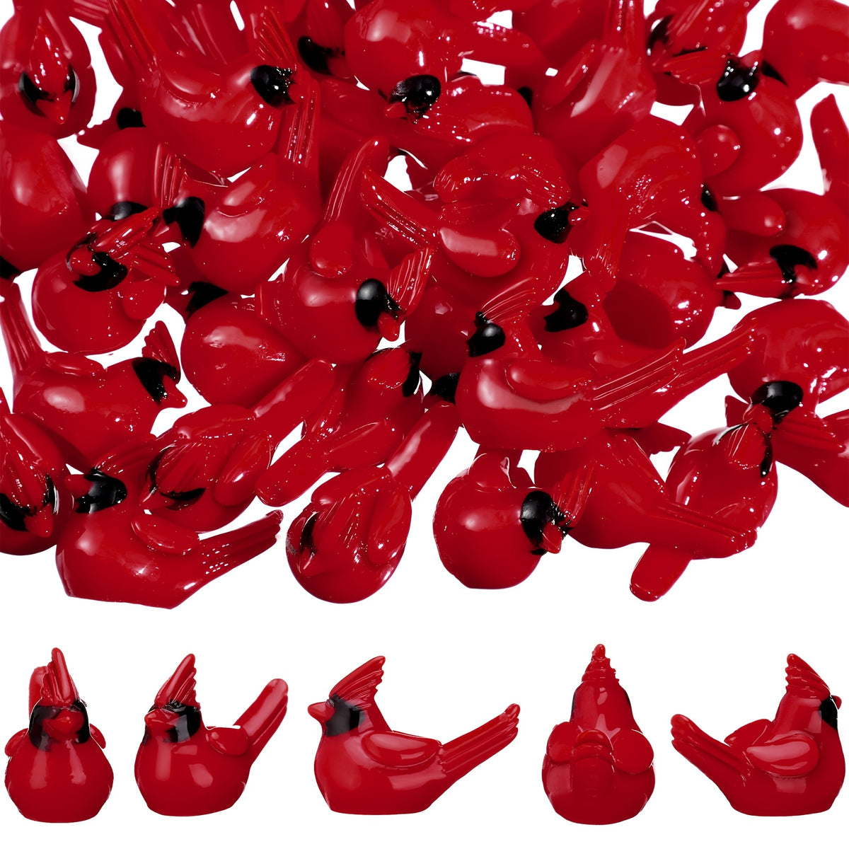 50pcs Mini Resin Red Cardinal Bird Figurines Suitable for Christmas Ornaments, Cake Toppers, Miniature Garden Decorations - Tiny Realistic Cardinals for Xmas Crafts, Table Centerpieces, Wreaths, Tree Decor - Resin Craft Figures, Christmas Decor