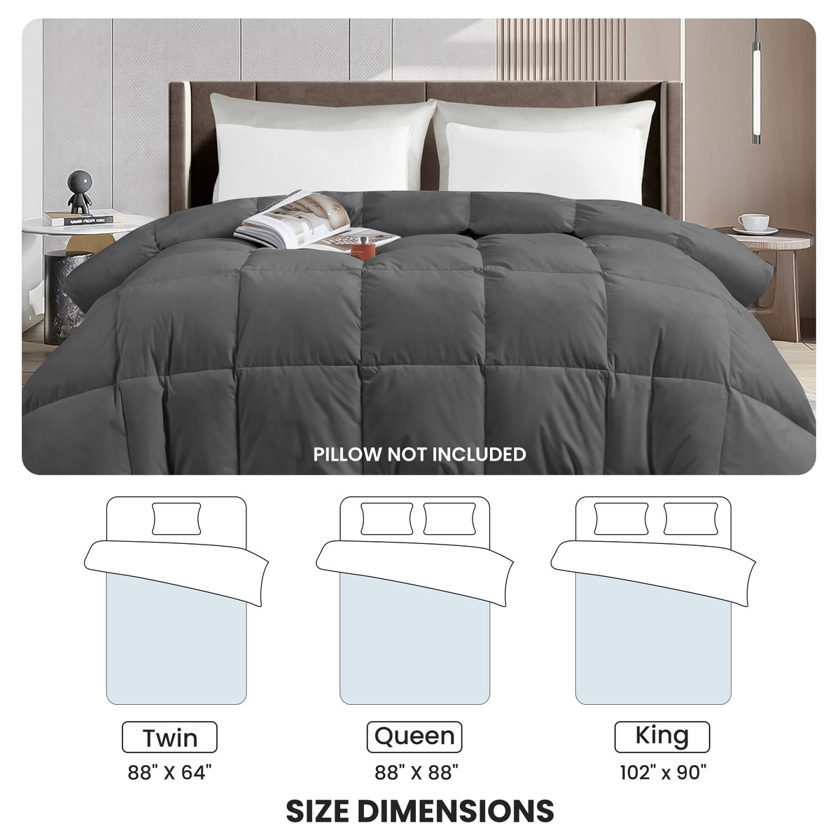 Lux Decor Comforter - All Season Quilt Comforter For Summer Sleeping With Corner Tabs - Soft, Breathable Versatile Bedding & Bedroom Decor - Luxurious Box Stitching