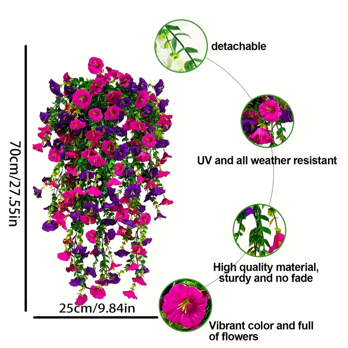 3 Morning Glory Hanging Flowers +1 Persian Grass, Mixed with Textile Morning Light And Eucalyptus Leaves, UV-resistant, True Artificial Plants, Suitable for Outdoor Home, Office And Garden Decoration On Mother's Day, Especially for Thanksgiving