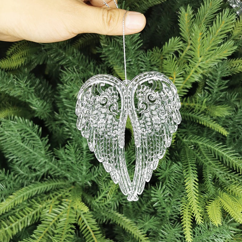 Angel Wings Christmas Ornaments, 5-Piece Transparent Acrylic Hanging Decorations for Holiday Trees, Wedding Displays and Seasonal Home Decor
