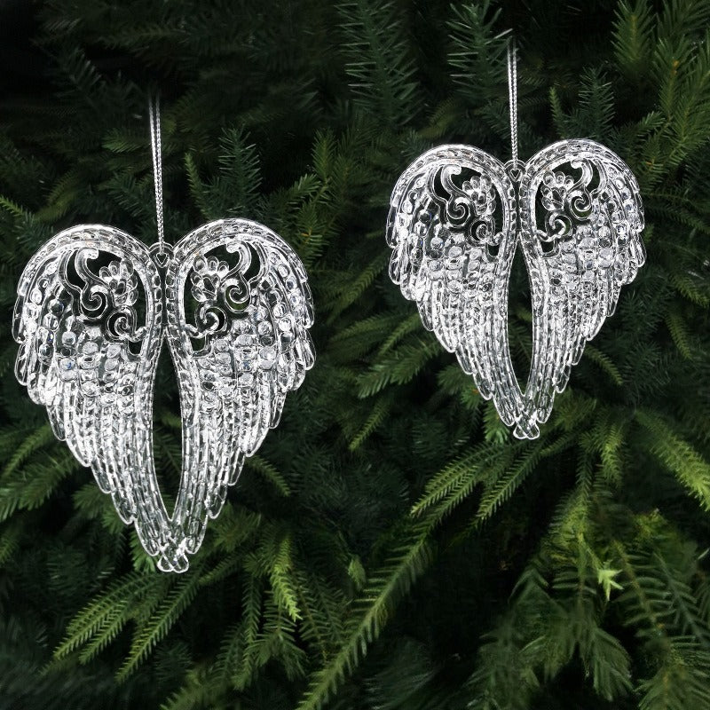 2D Flat, 5pcs Angel Wings Ornament Acrylic Crystal Tree Decorations Transparent Snowflake Ice Strip Bowknot Bird Pendants Accessories Handicraft Christmas Supplies For Home New Year Gift, Vintage Christmas Ornaments, Christmas Decorations Outdoor
