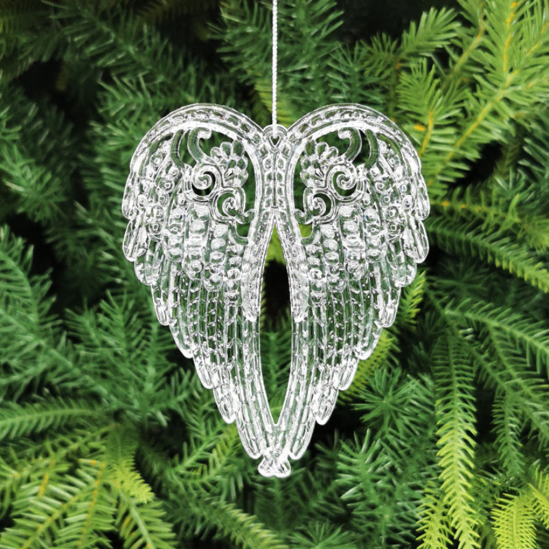 Angel Wings Christmas Ornaments, 5-Piece Transparent Acrylic Hanging Decorations for Holiday Trees, Wedding Displays and Seasonal Home Decor