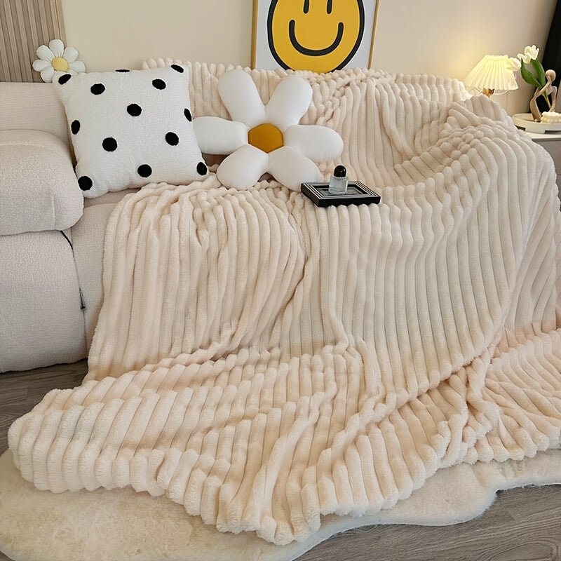 Ultra-Soft Thick Fleece Blanket | Multi-Color, 3D Faux Rabbit Fur, Double-Sided, Ideal for All Seasons, Home, Office, Travel, Camping, Gift for All Occasions