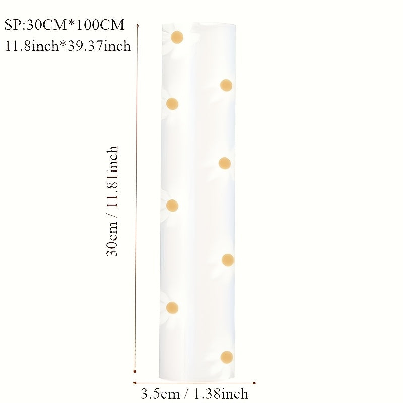 2 Roll Daisy Pattern Non-Slip Cabinet Liners - Heavy Duty PVC Drawer, Fridge & Tabletop Mats with White Daisies & Yellow Centers, Easy Clean Anti-Slip Kitchen Storage Accessories, Cheerful Home Accents, Easyclean Surface, Practical Homemakers