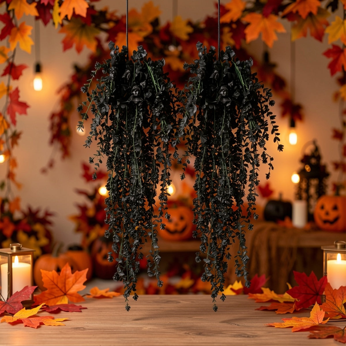 2/4pcs UV Resistant Black Artificial Hanging Flowers - Rich Artificial Greenery Vines for Indoor/Outdoor Decorations, Perfect for Halloween, Weddings And Fall Celebrations, Home Fall Decorations